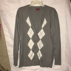 Merona cardigan, gray Argyle sweater size XL